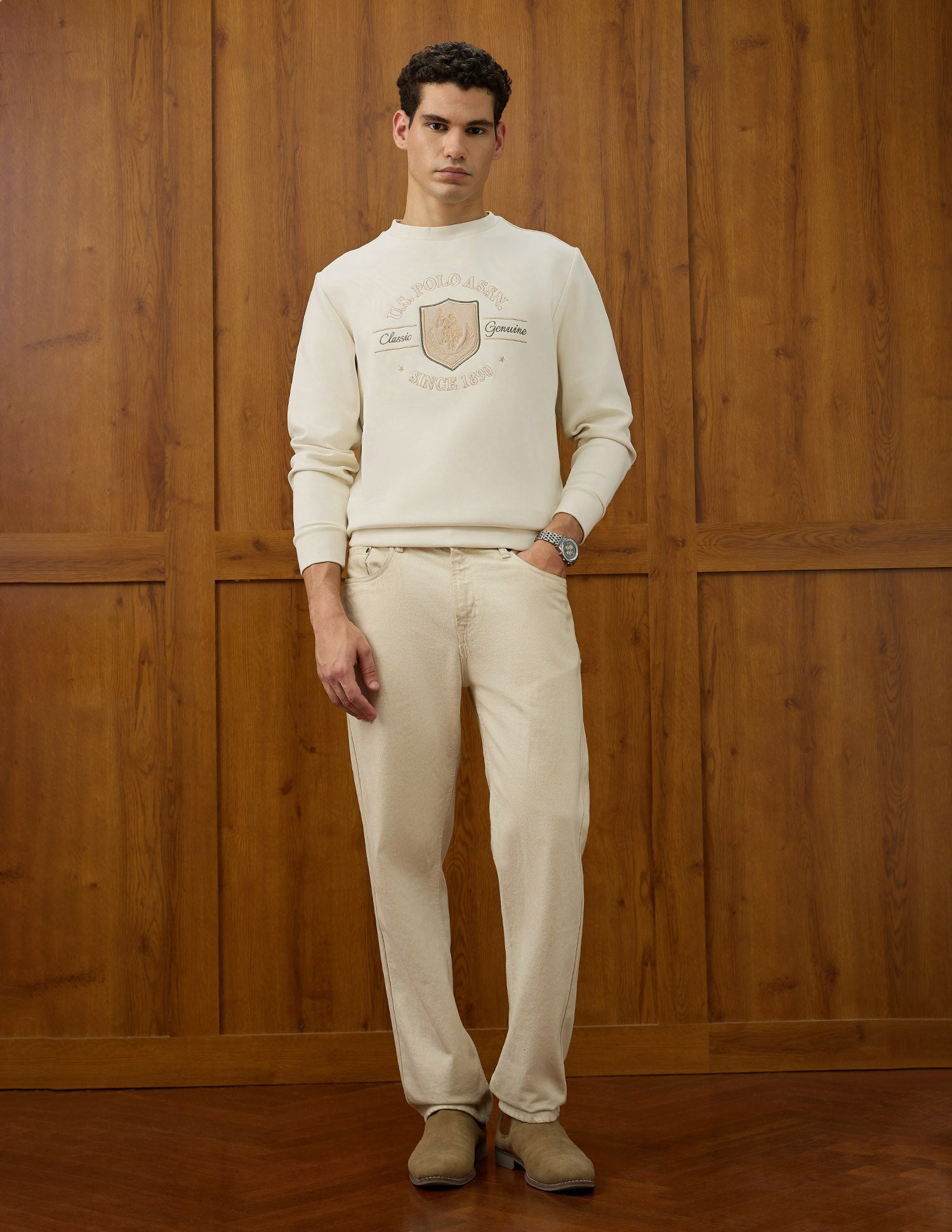 Regular Fit Equestrian Aisle Theater Sweatshirt Off White - U.S. POLO ASSN. | Large