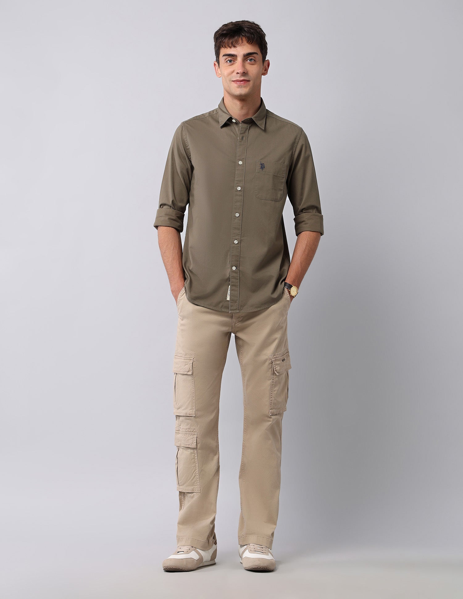 Pure Cotton Twill  Shirt Khaki - U.S. Polo Assn. India | Large