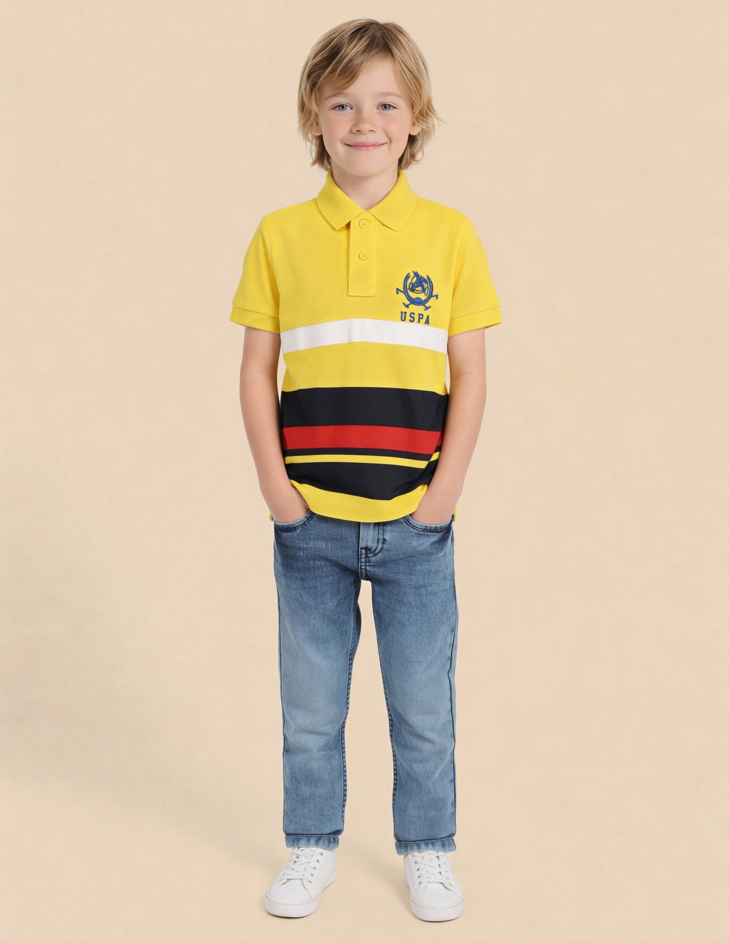 Horizontal Stripe Cotton Pique Polo Shirt Yellow - U.S. Polo Assn. India | Large