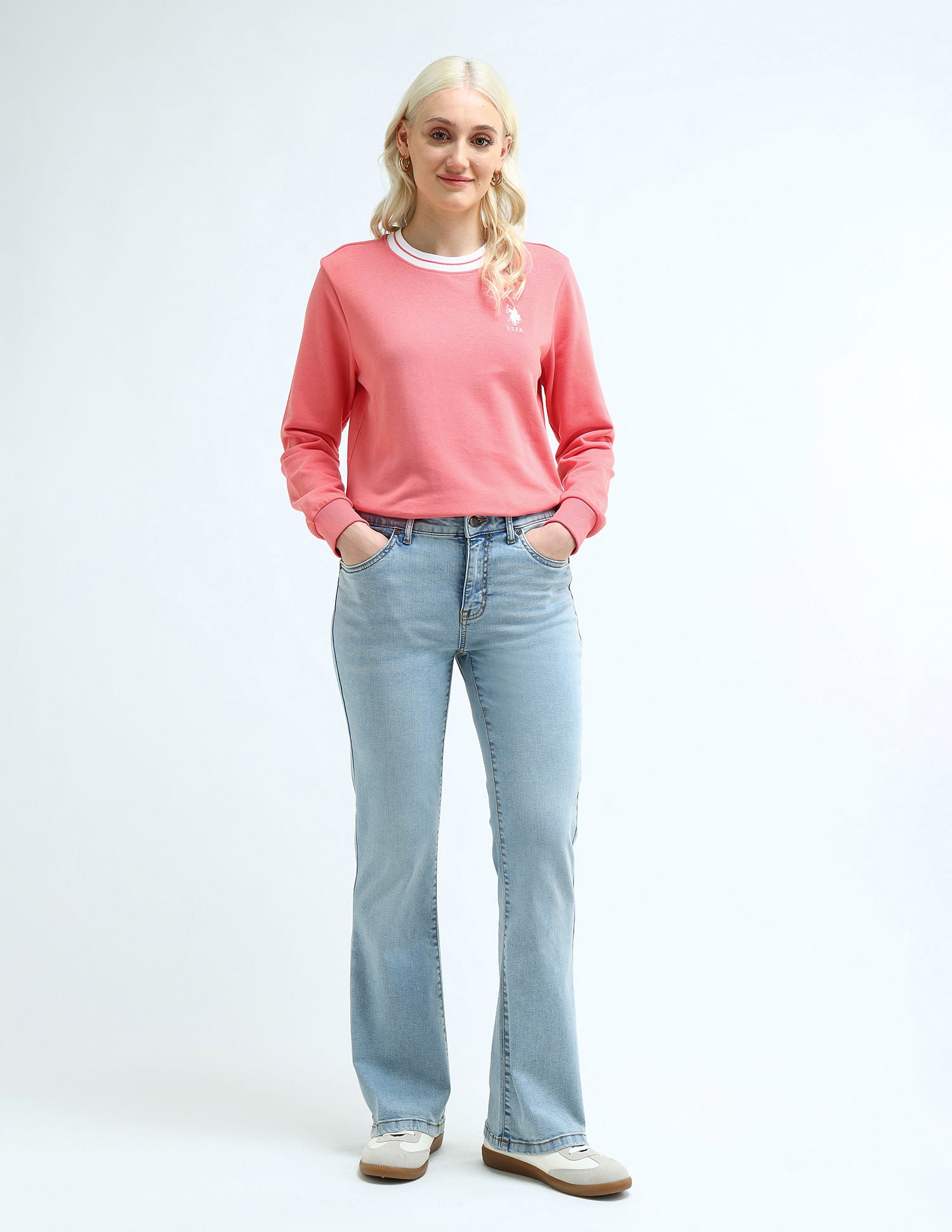 Crew Neck Solid Sweatshirt Peach - U.S. POLO ASSN. | Large