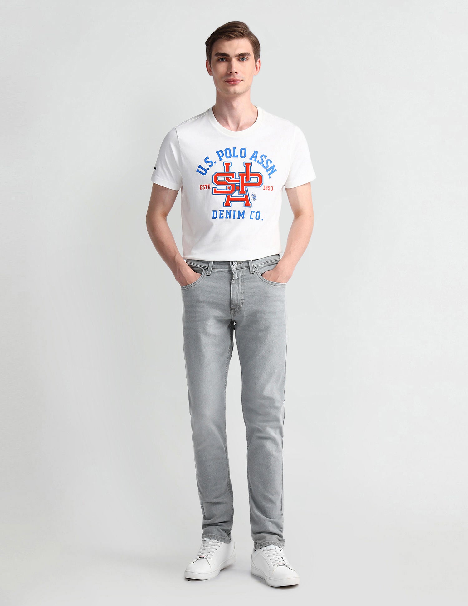 Brandon Slim Tapered Grey Jeans Light Grey - U.S. Polo Assn. India | Large