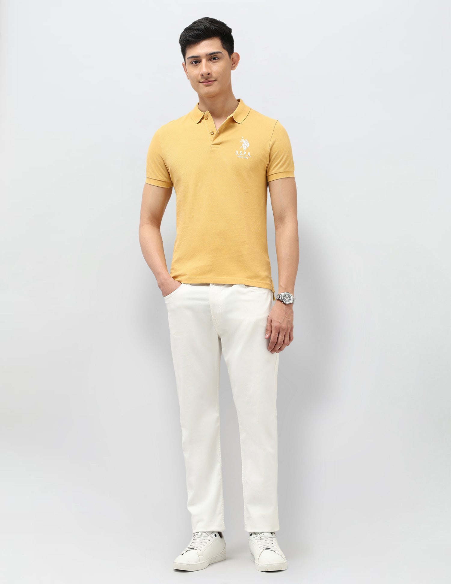 Pure Cotton Muscle Fit Polo Shirt Yellow - U.S. Polo Assn. India | Large