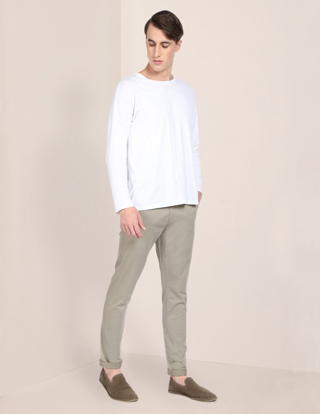 Solid Austin Trim Fit Casual Trousers Light Olive - U.S. POLO ASSN. | Large