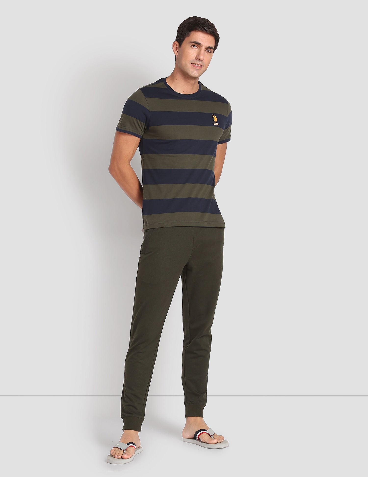 Crew Neck Striped I688 Lounge T-Shirt - Pack Of 1 Olive and Navy - U.S. POLO ASSN. | Large