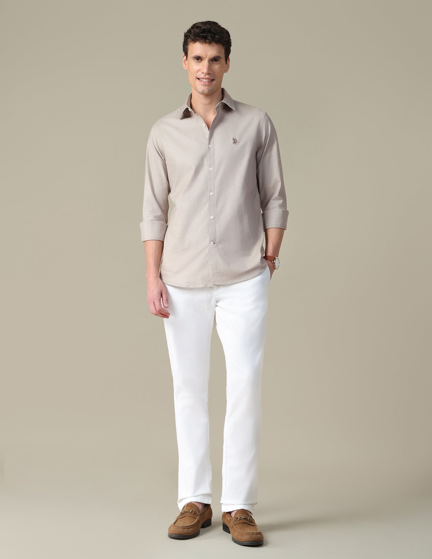 Oxford Tailored Fit Shirt Beige - U.S. Polo Assn. India | Large