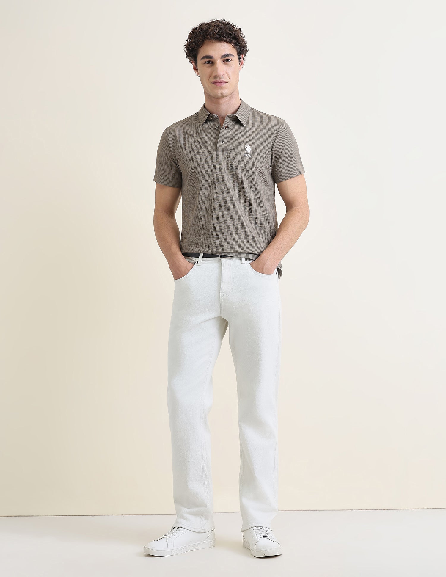 Textured Slim Fit Polo Shirt Grey - U.S. Polo Assn. India | Large