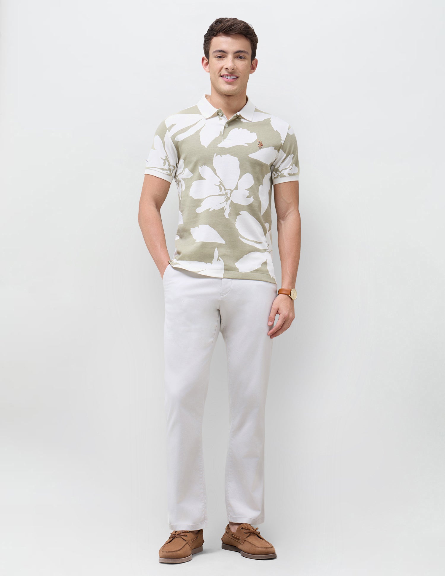 Floral Printed Slim Fit Polo Shirt Olive - U.S. Polo Assn. India | Large