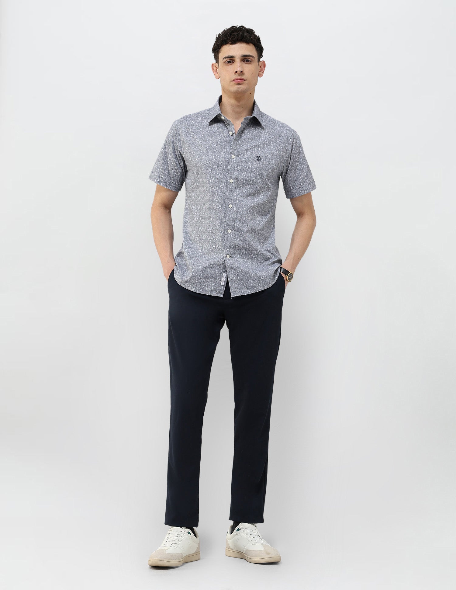 Geometric Printed Tailored Fit Shirt Navy - U.S. POLO ASSN. | Large