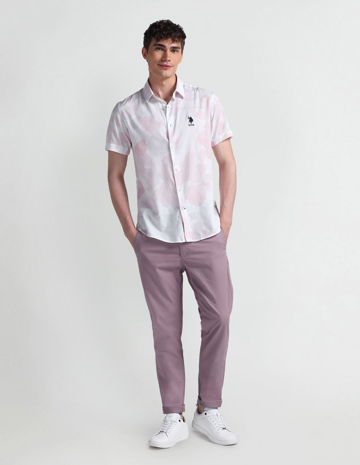 Short Sleeve Slim Fit Floral Shirt Peach - U.S. POLO ASSN. | Large