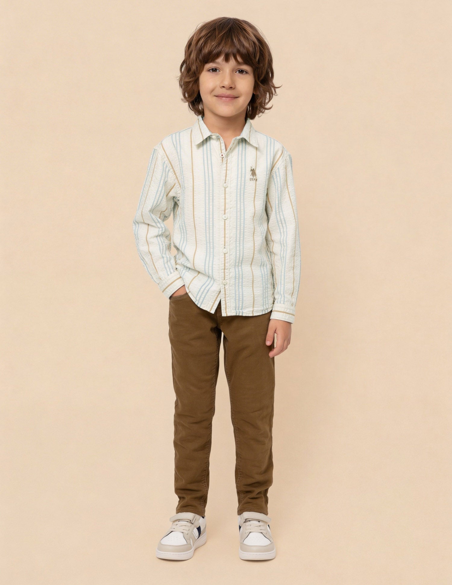 Vertical Striped Seersucker Shirt Off White - U.S. Polo Assn. India | Large