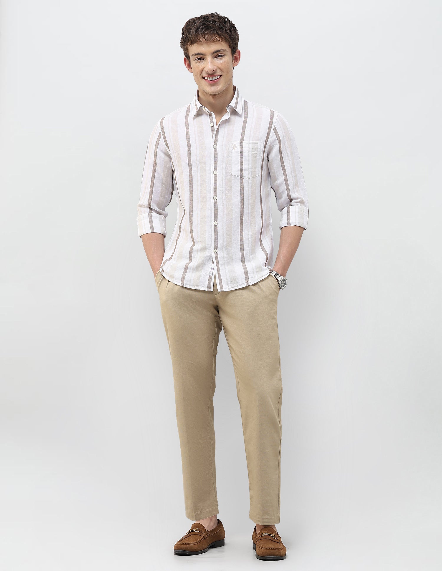 Vertical Striped Regular Fit Shirt Ivory - U.S. Polo Assn. India | Large