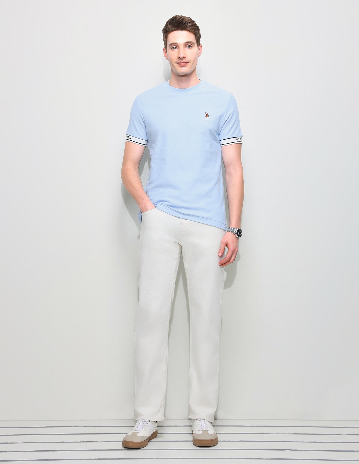 Solid Slim Fit T-Shirt Light Blue - U.S. Polo Assn. India | Large