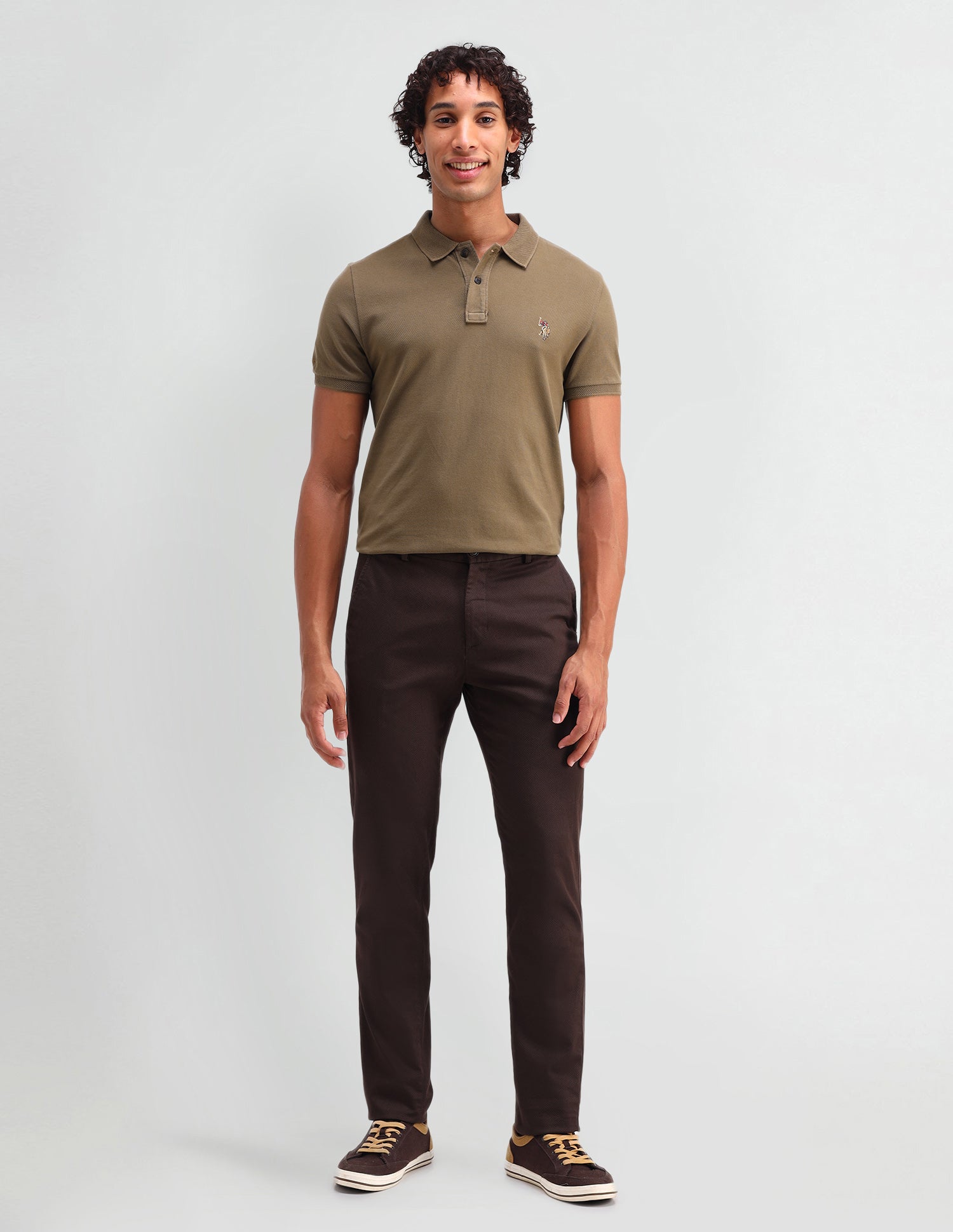 Solid Cotton Muscle Fit Polo Shirt Brown - U.S. POLO ASSN. | Large