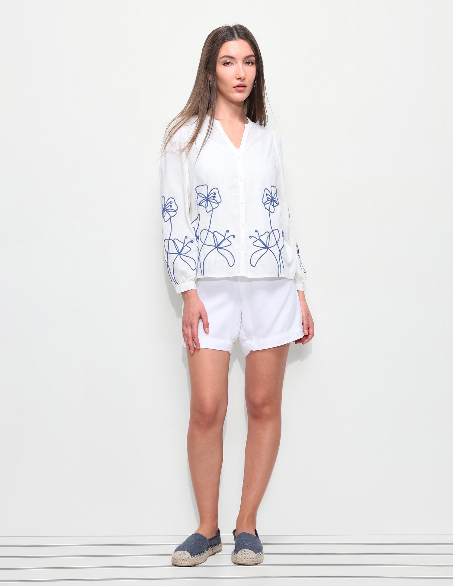 Floral cord embroidered relaxed fit top Off White - U.S. Polo Assn. India | Large