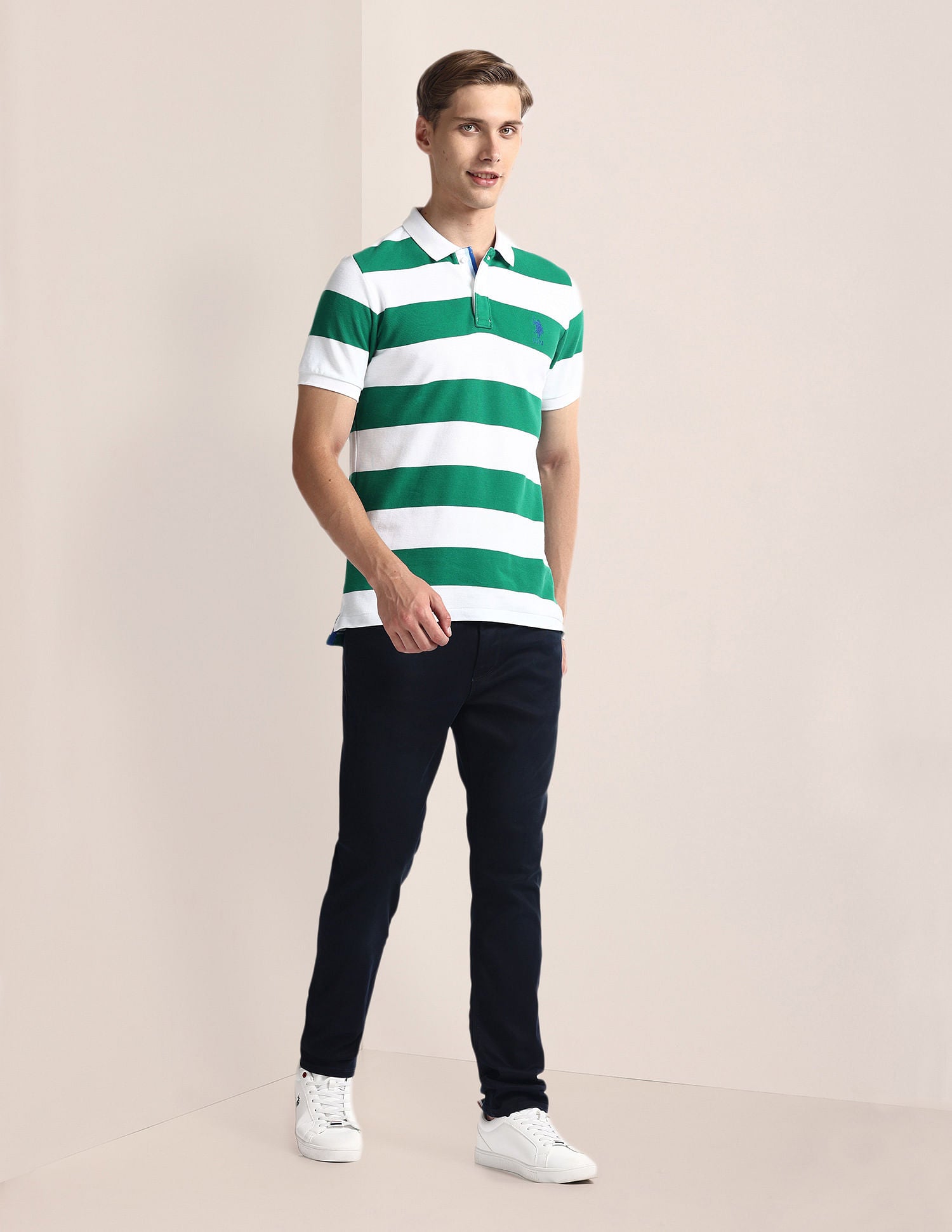 Horizontal Stripe Slim Fit Polo Shirt Green - U.S. Polo Assn. India | Large