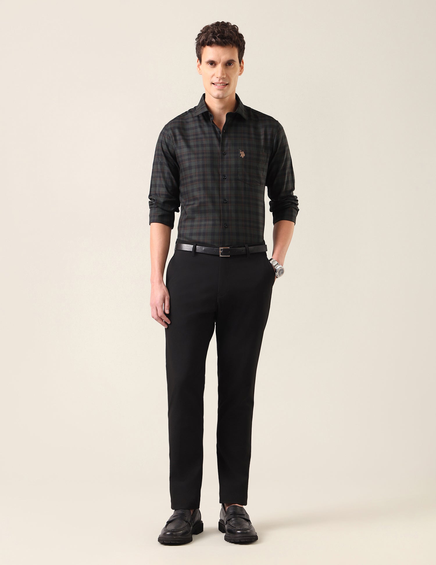 Grid Tattersall Checked Twill Shirt Green - U.S. Polo Assn. India | Large