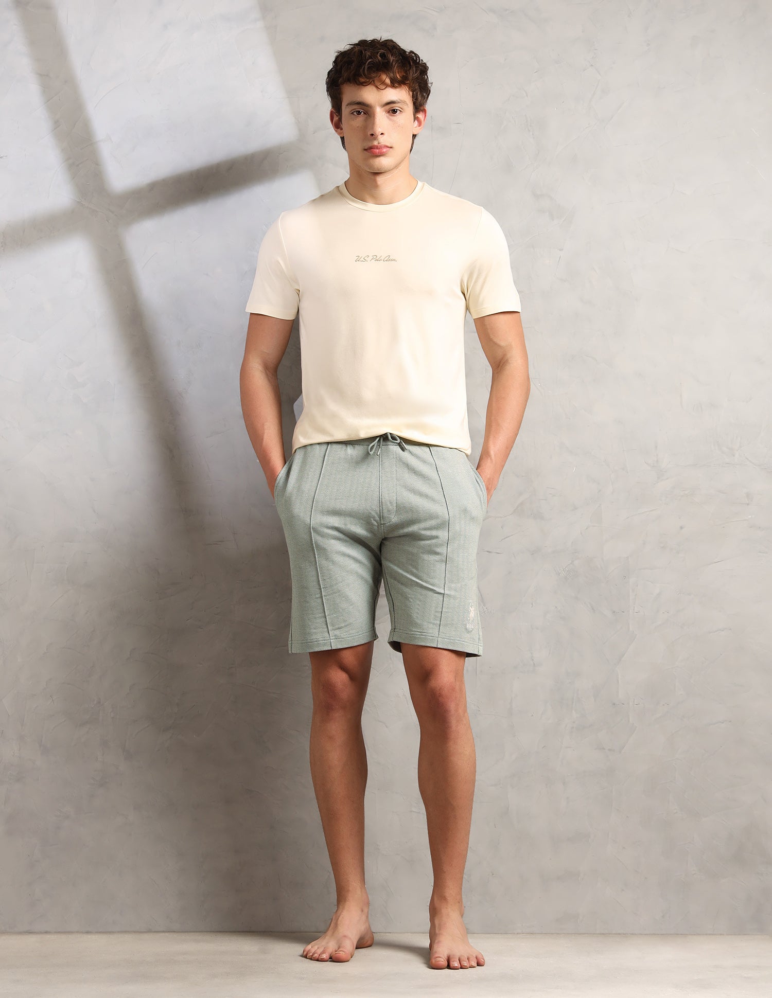 Chevron Slim Fit PS004-PL Lounge Shorts - Pack of 1 Deep Lichen Green - U.S. Polo Assn. India | Large