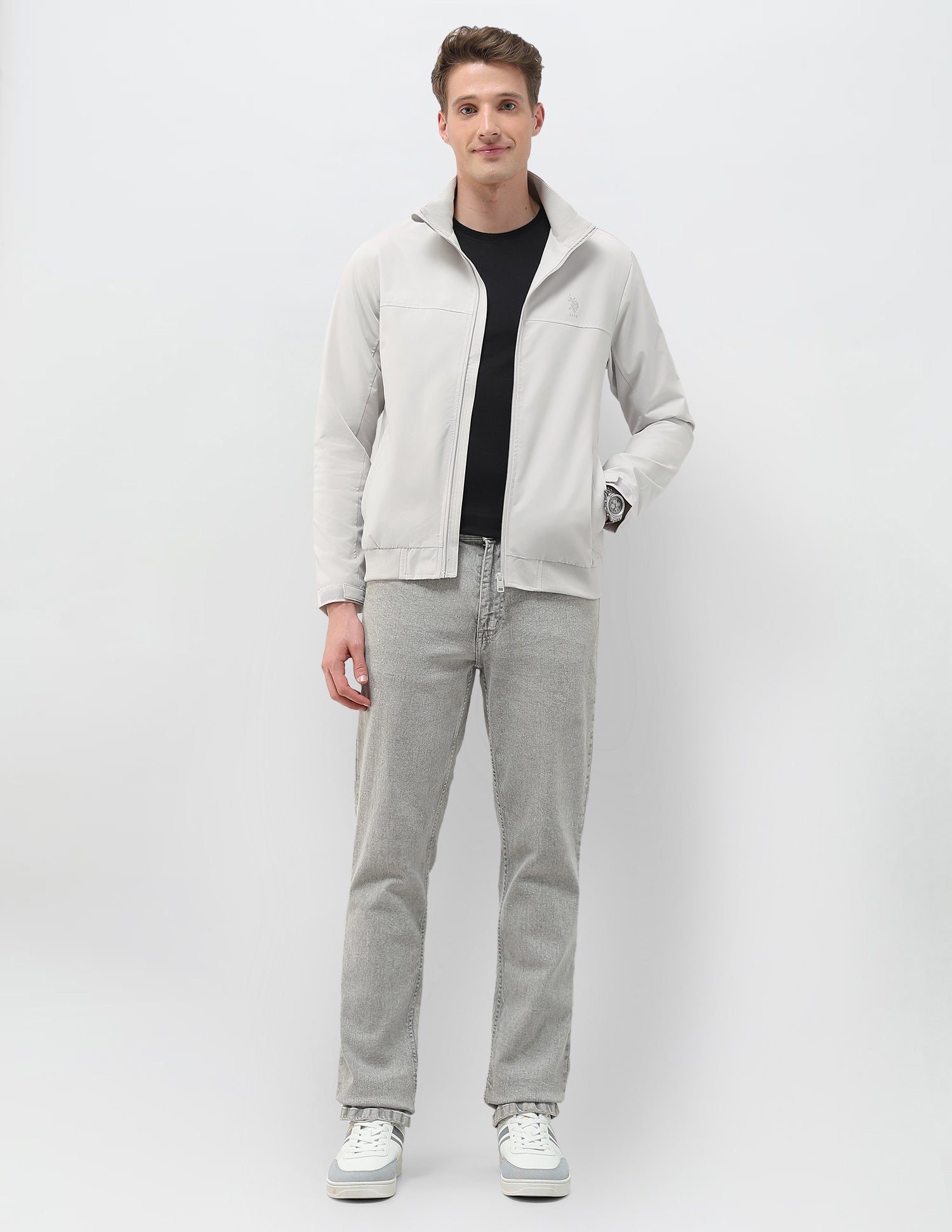 Regular Fit Solid Casual Jacket Ecru - U.S. Polo Assn. India | Large