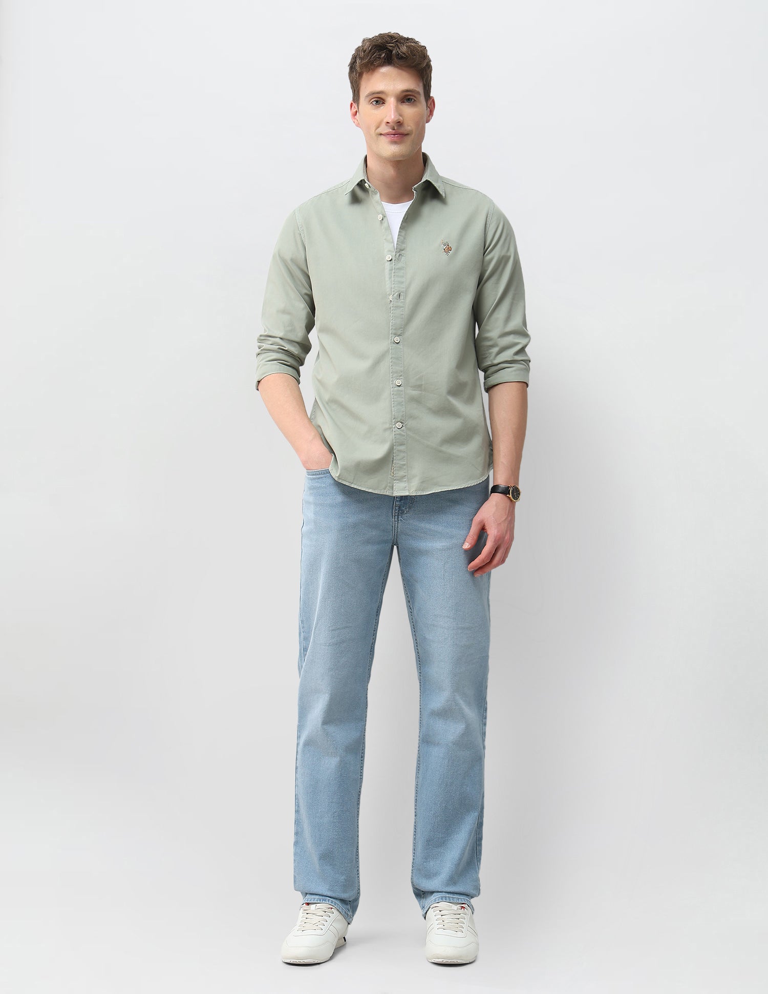 Solid Twill Shirt Light Green - U.S. Polo Assn. India | Large
