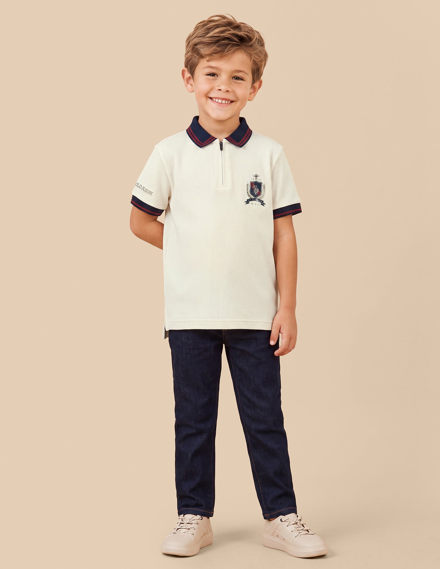 Solid Regular Fit Polo Shirt Off White - U.S. Polo Assn. India | Large