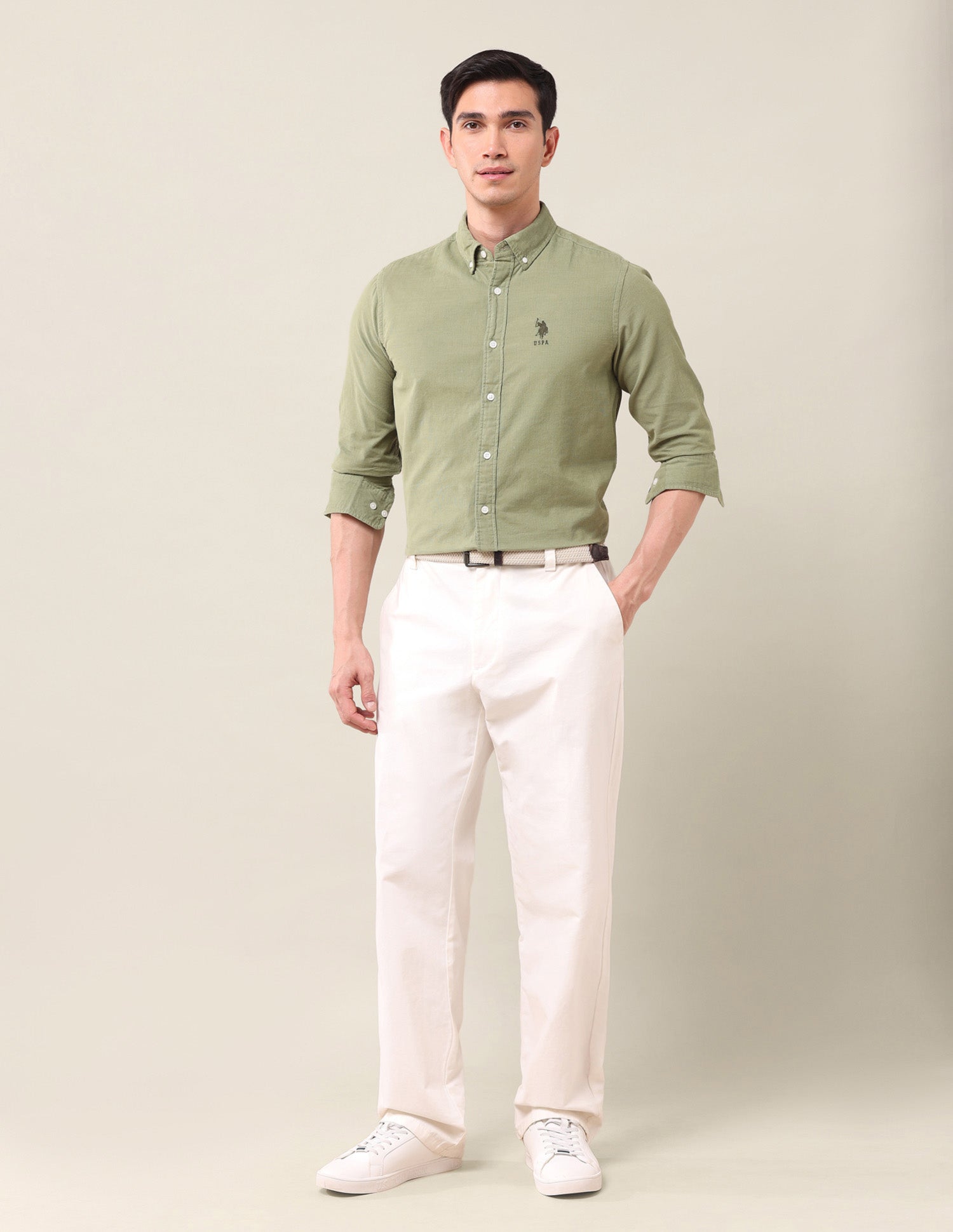 Tailored Fit Corduroy Shirt Light Green - U.S. Polo Assn. India | Large