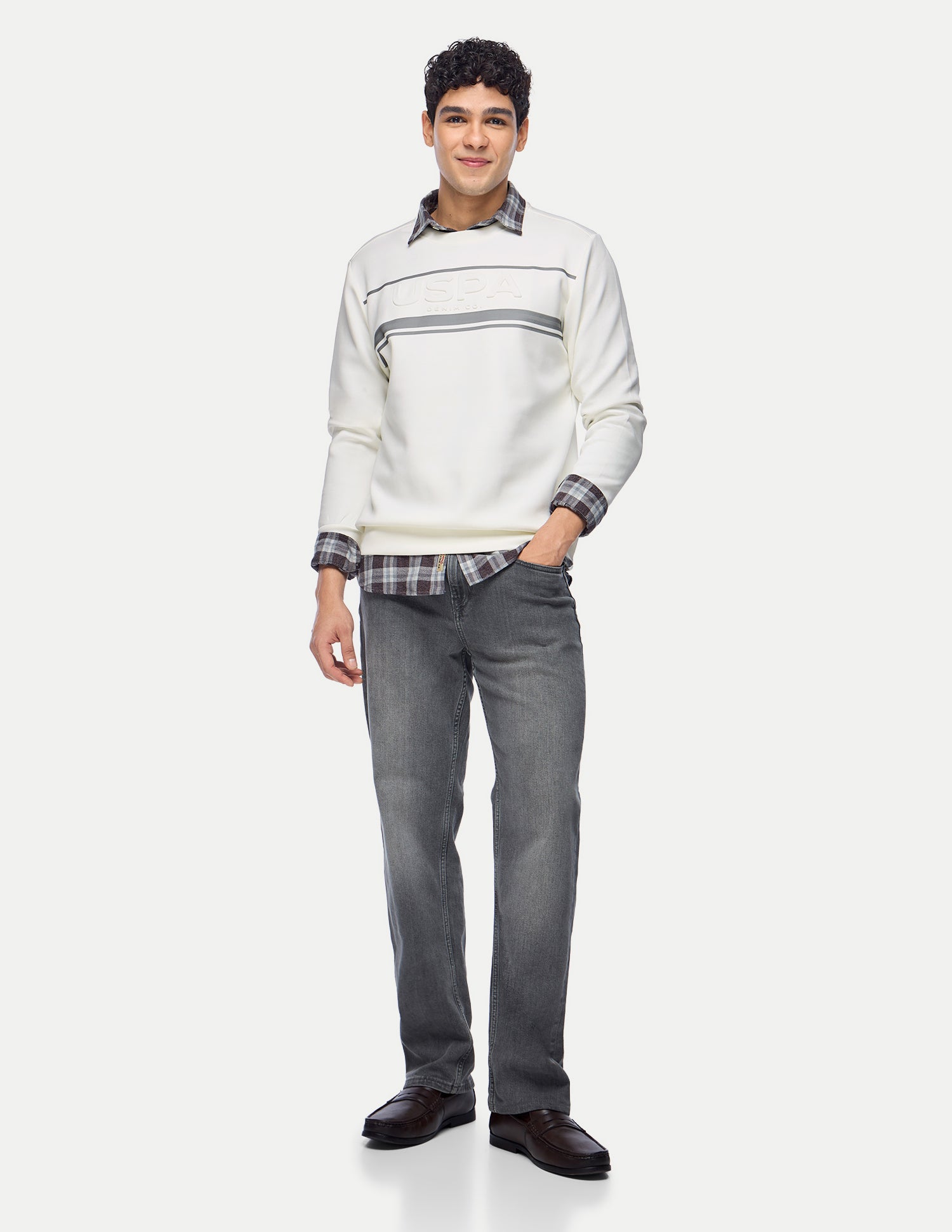 Brand Embossed Regular Fit Sweatshirt Ivory - U.S. Polo Assn. India | Large