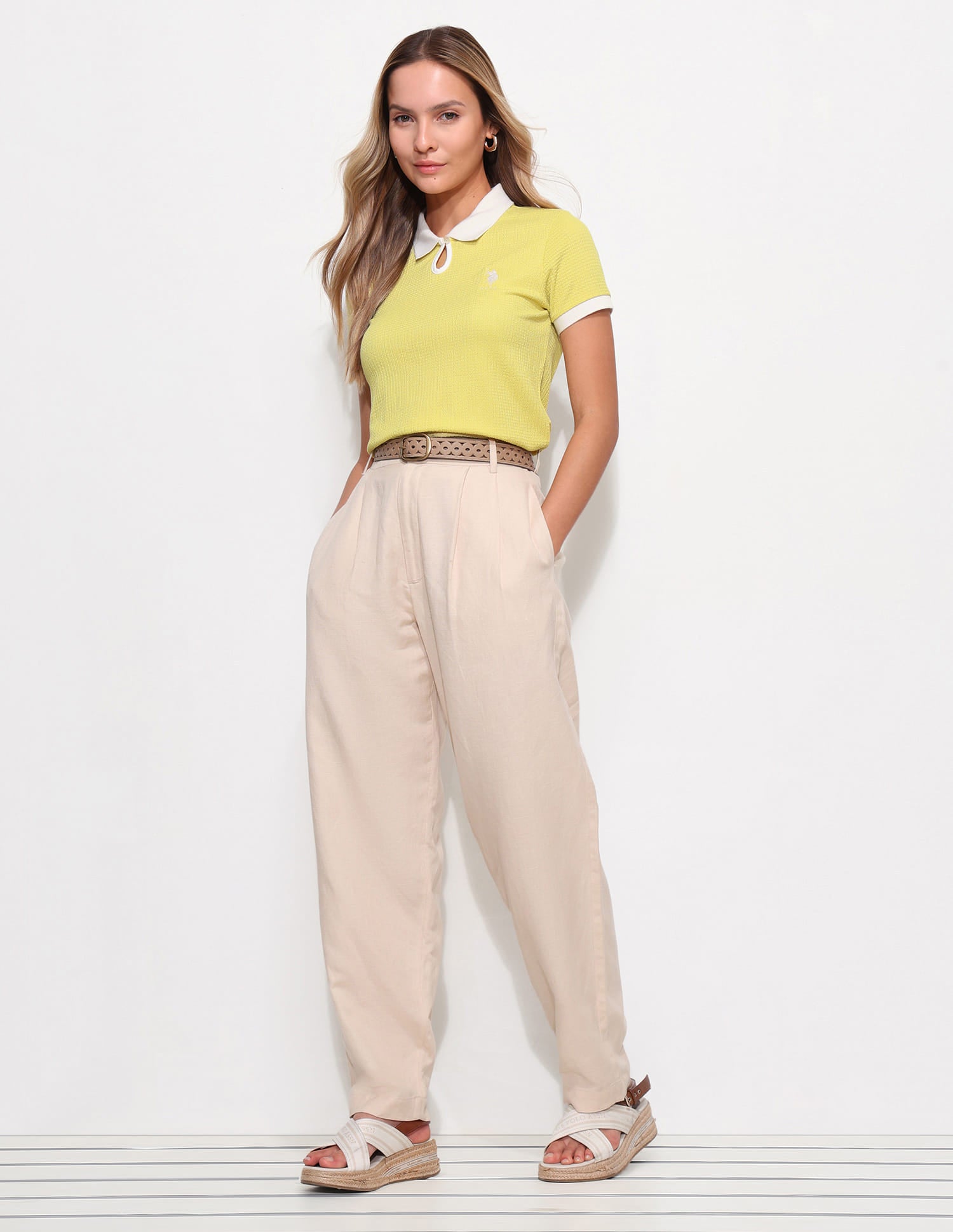 Contrast Collar With From Key Hole Tectured Polo Green - U.S. Polo Assn. India | Large