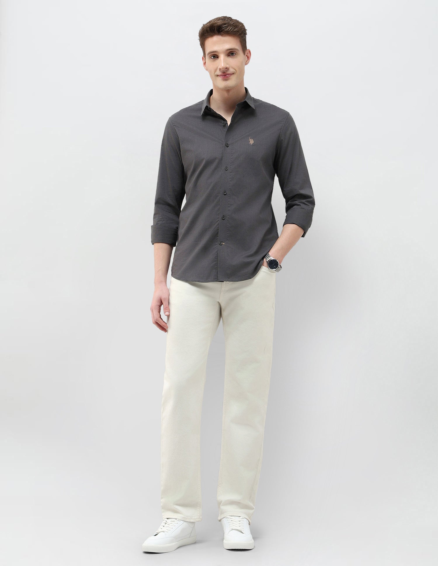 Micro Checked Black & Gold Shirt Dark Grey - U.S. Polo Assn. India | Large