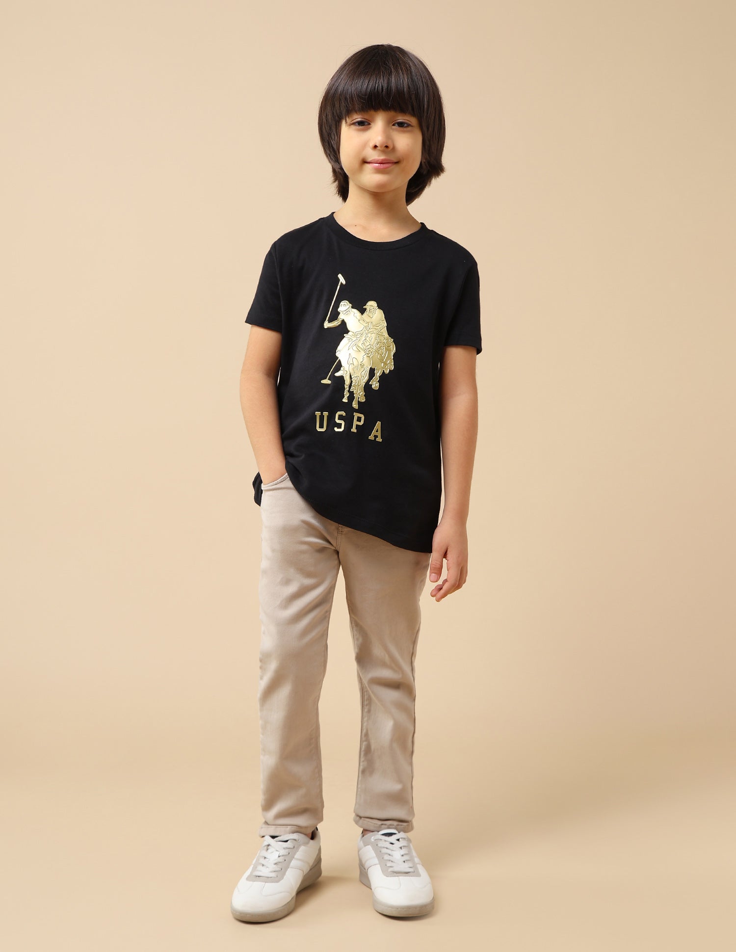 Boys Graphic Brand Embossed Regular Fit T-Shirt Black - U.S. POLO ASSN. | Large