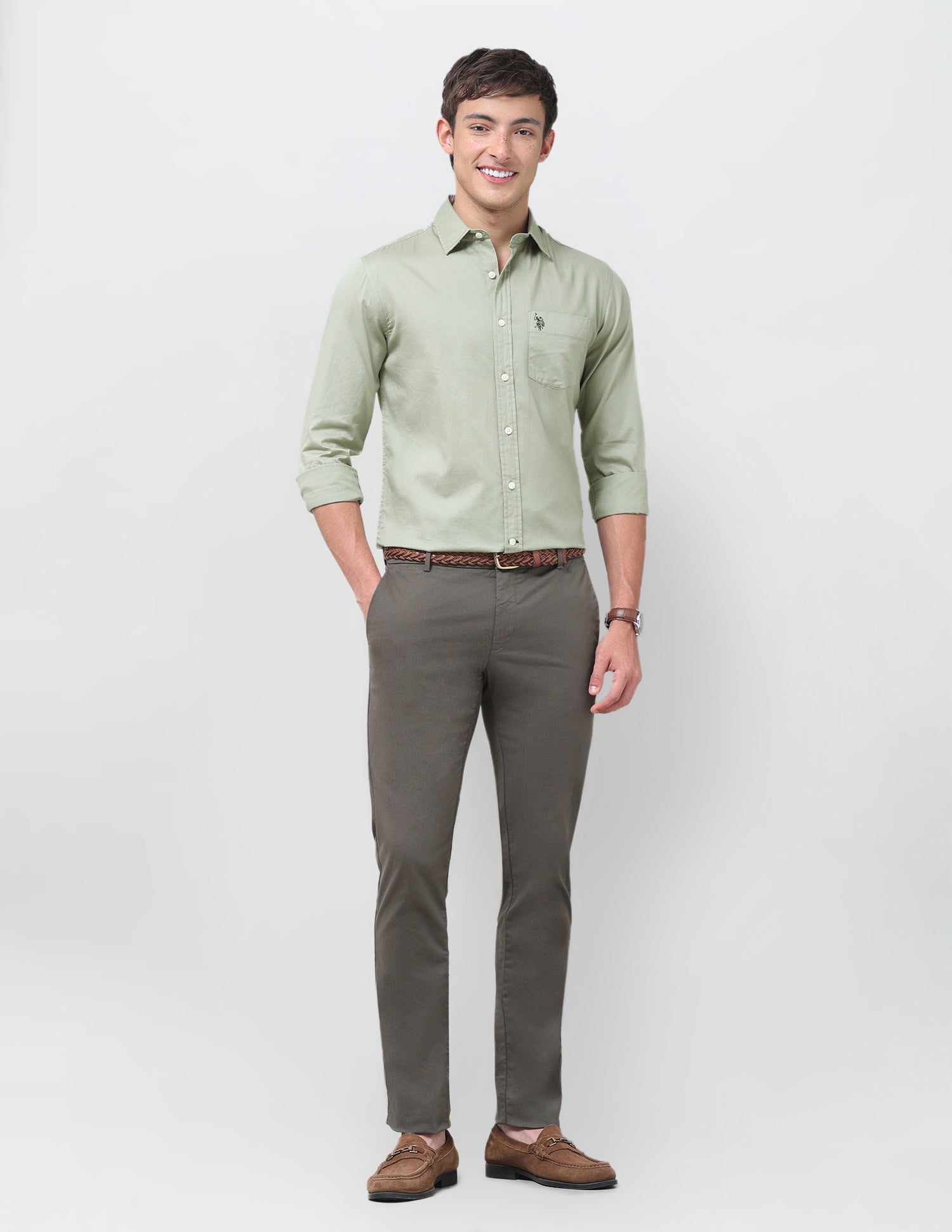 Tailored Fit Twill Shirt Light Green - U.S. Polo Assn. India | Large