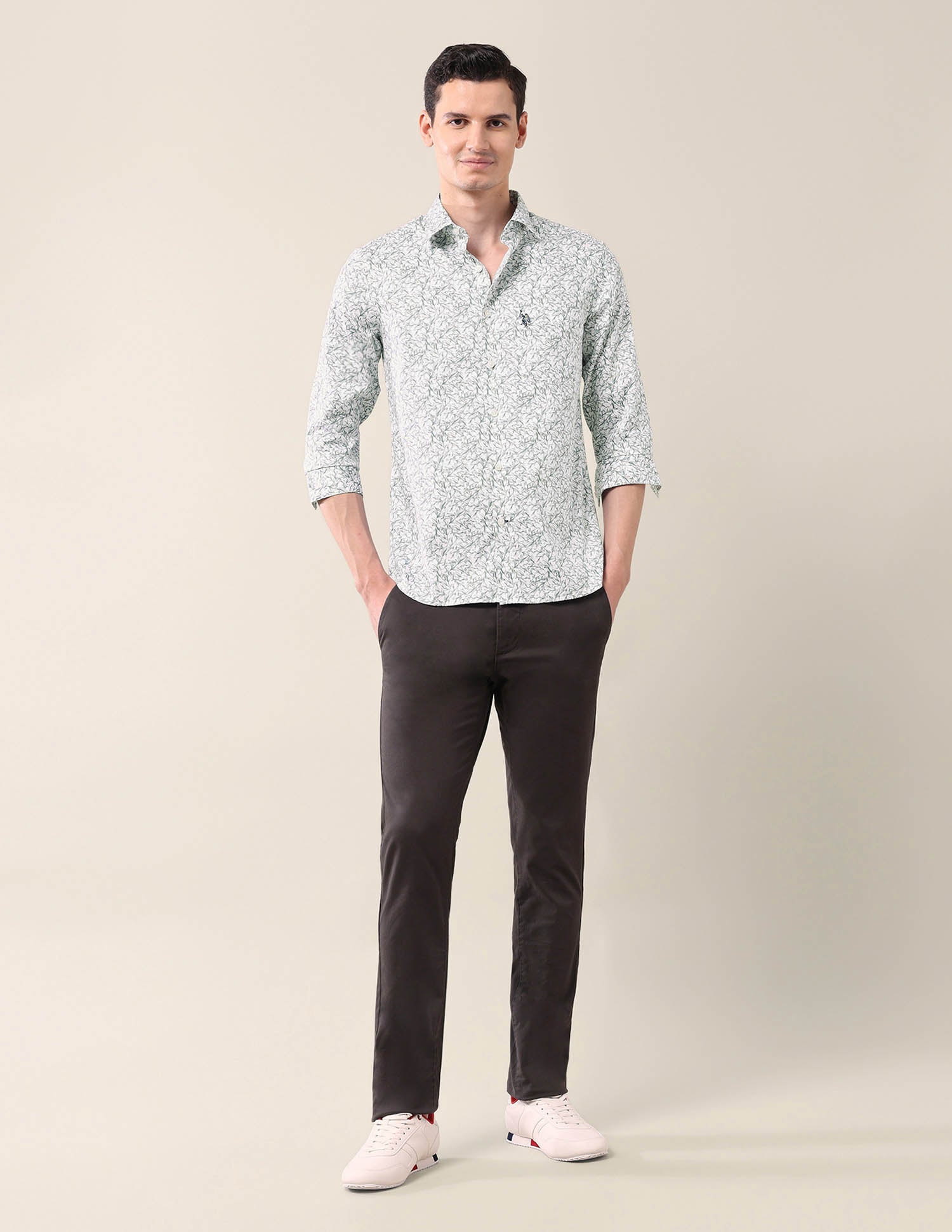 All-Over Printed Tailored Fit Shirt Light Grey - U.S. Polo Assn. India | Large