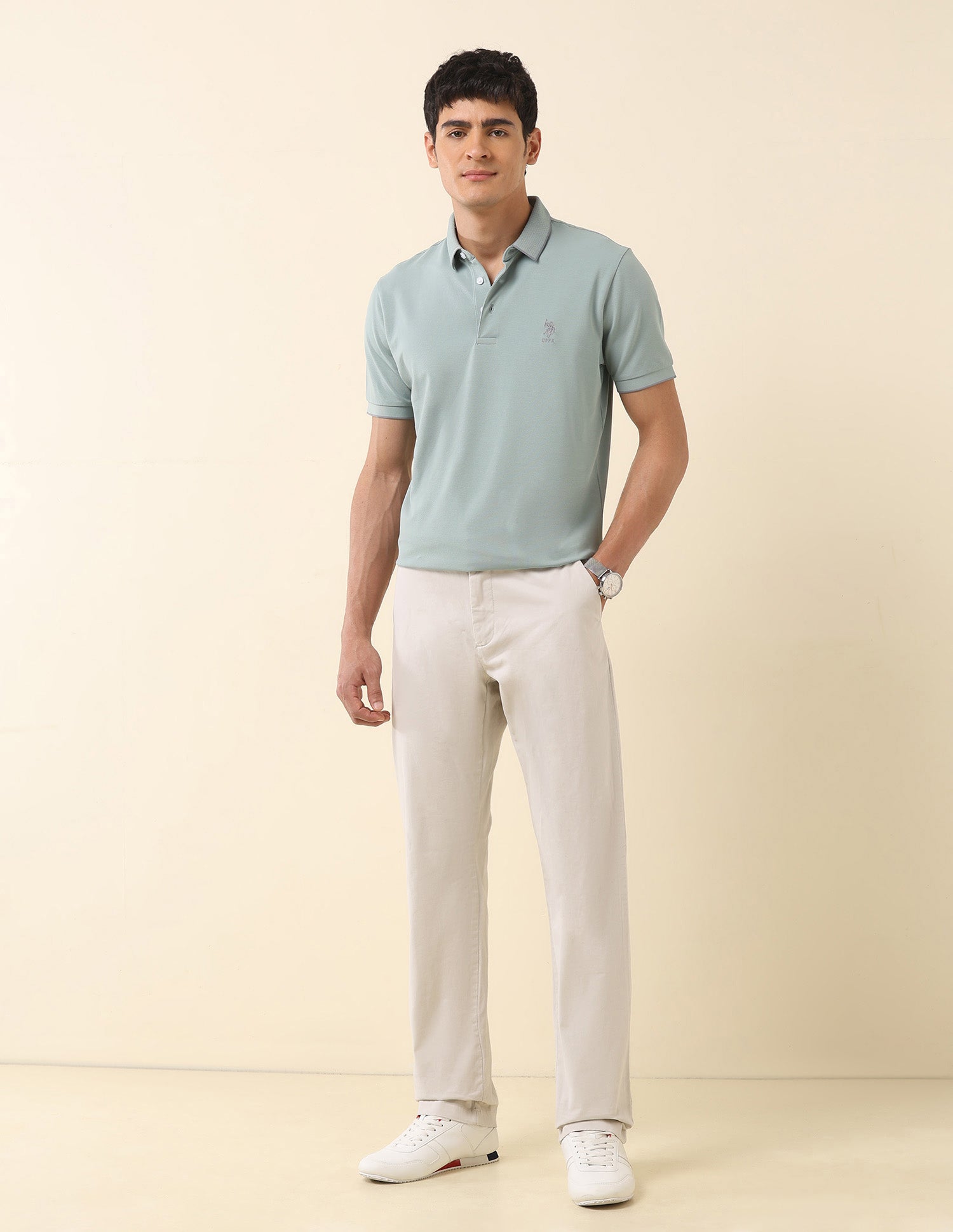 Solid Slim Fit Polo Shirt Light Green - U.S. Polo Assn. India | Large