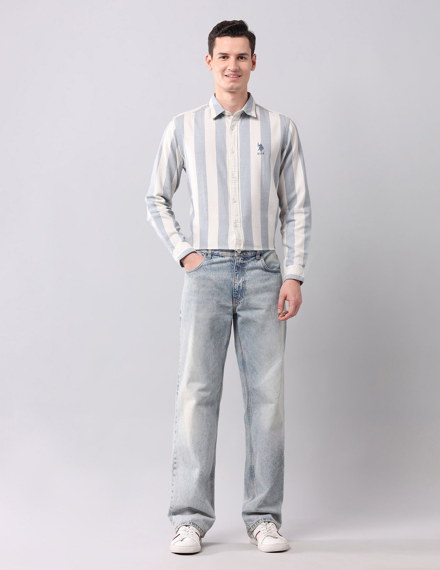 Vertical Striped Pure Cotton Shirt Blue - U.S. POLO ASSN. | Large