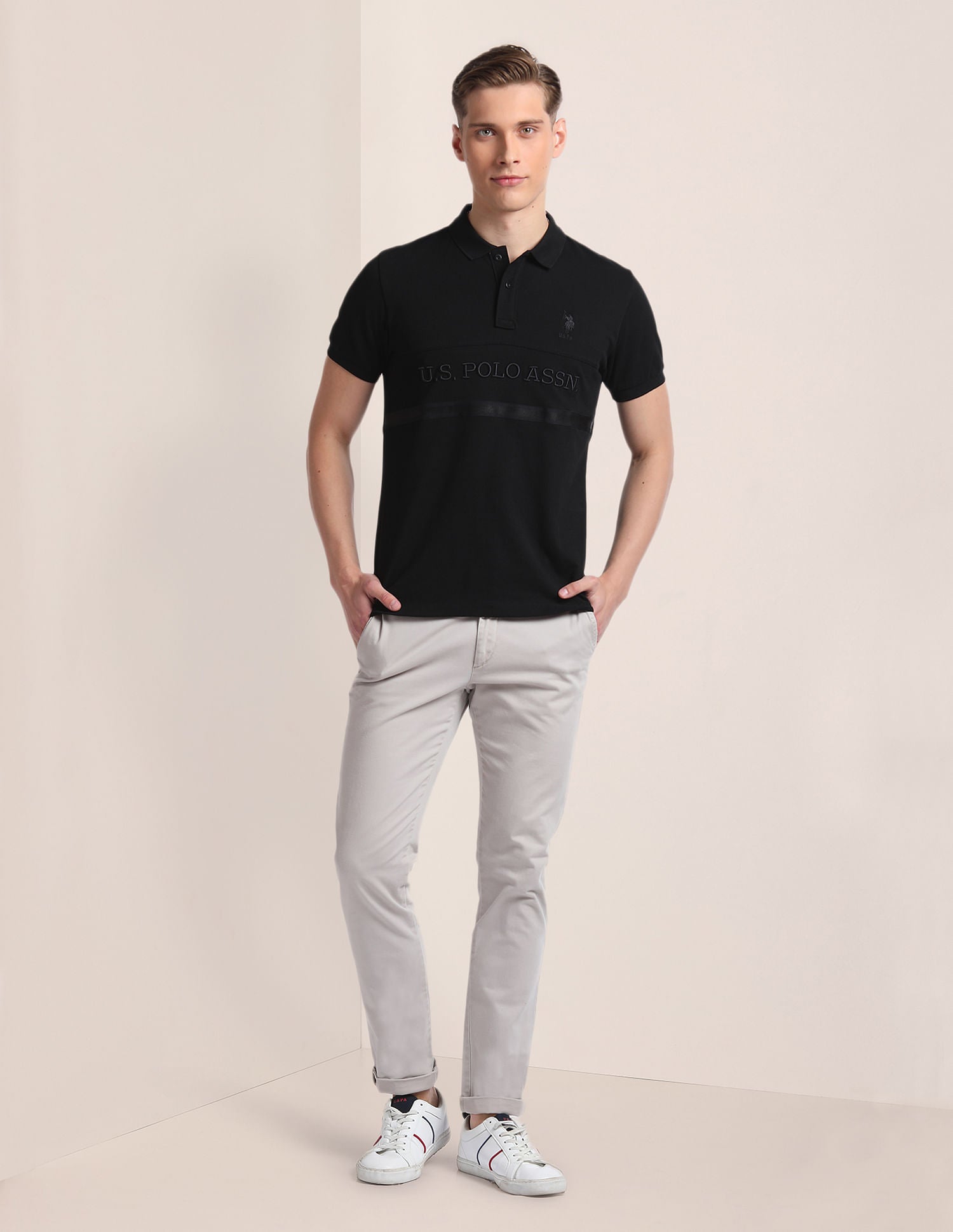 Cotton Slim Fit Polo Shirt Black - U.S. Polo Assn. India | Large
