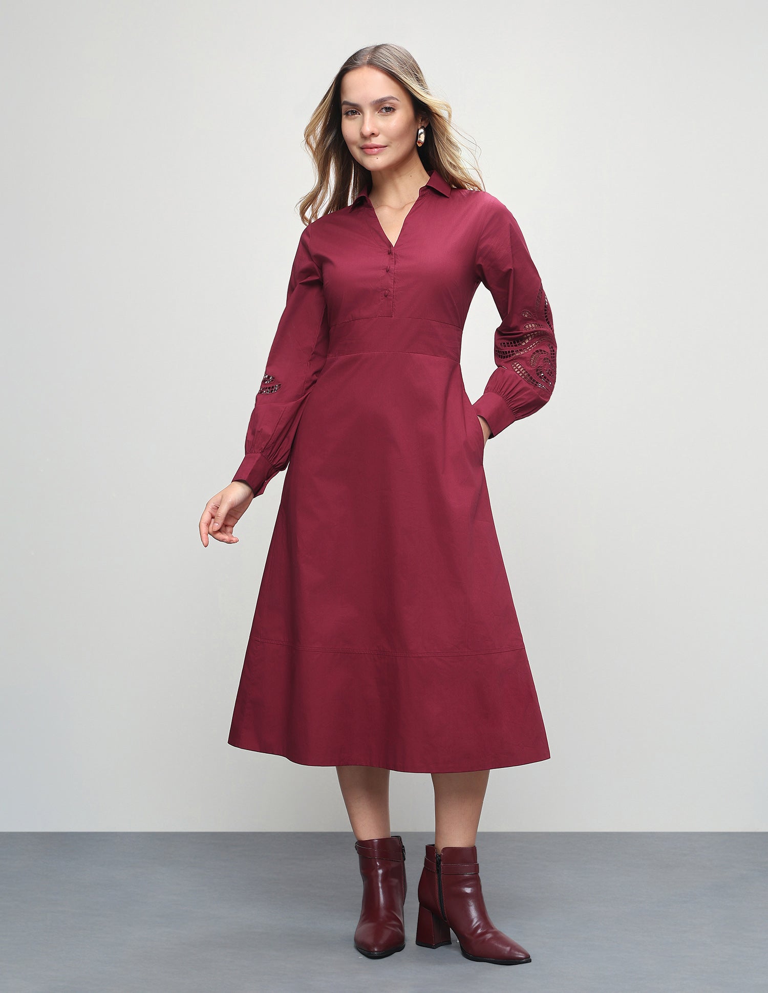 Solid Fit & Flare Dress Red - U.S. Polo Assn. India | Large
