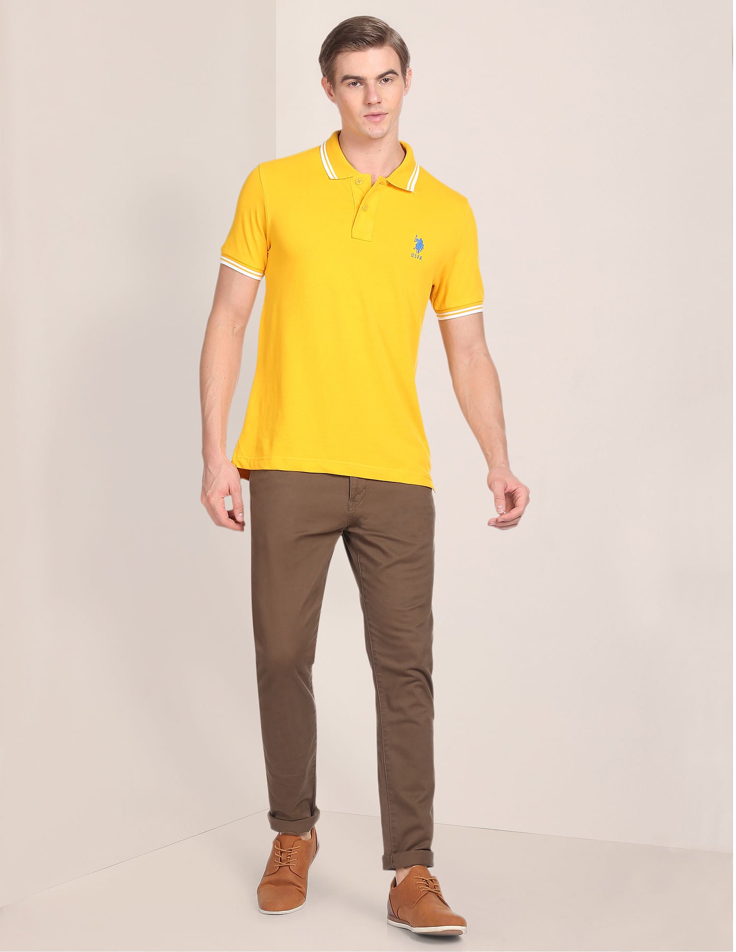 Tipped Collar Cotton Polo Shirt Mustard - U.S. Polo Assn. India | Large