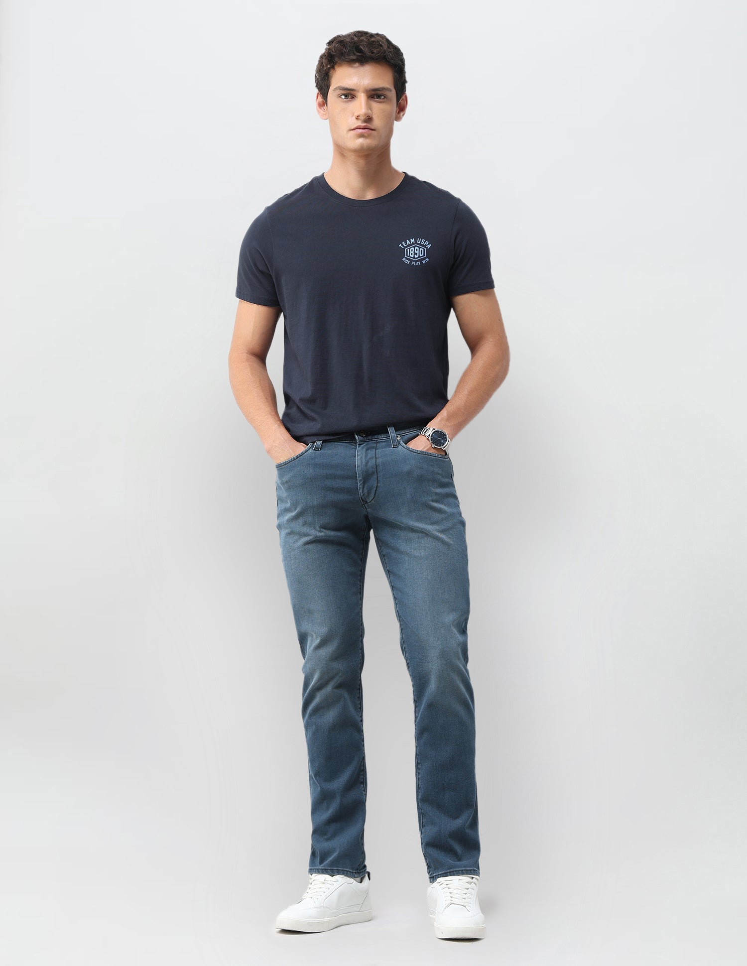 Brandon Slim Tapered Fit Blue Jeans Blue - U.S. Polo Assn. India | Large