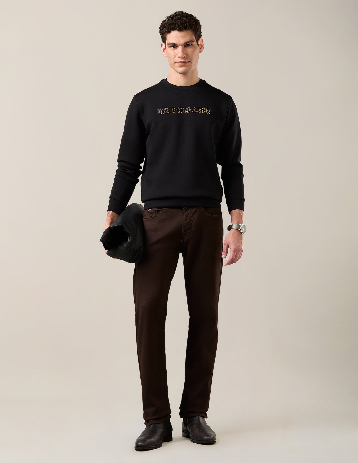 Brand Embroidered Slim Fit Sweatshirt Black - U.S. Polo Assn. India | Large