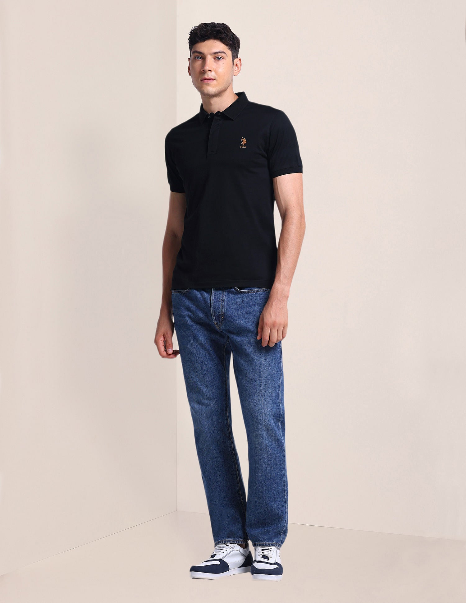 Contrast Logo Slim Polo Shirt Black - U.S. Polo Assn. India | Large