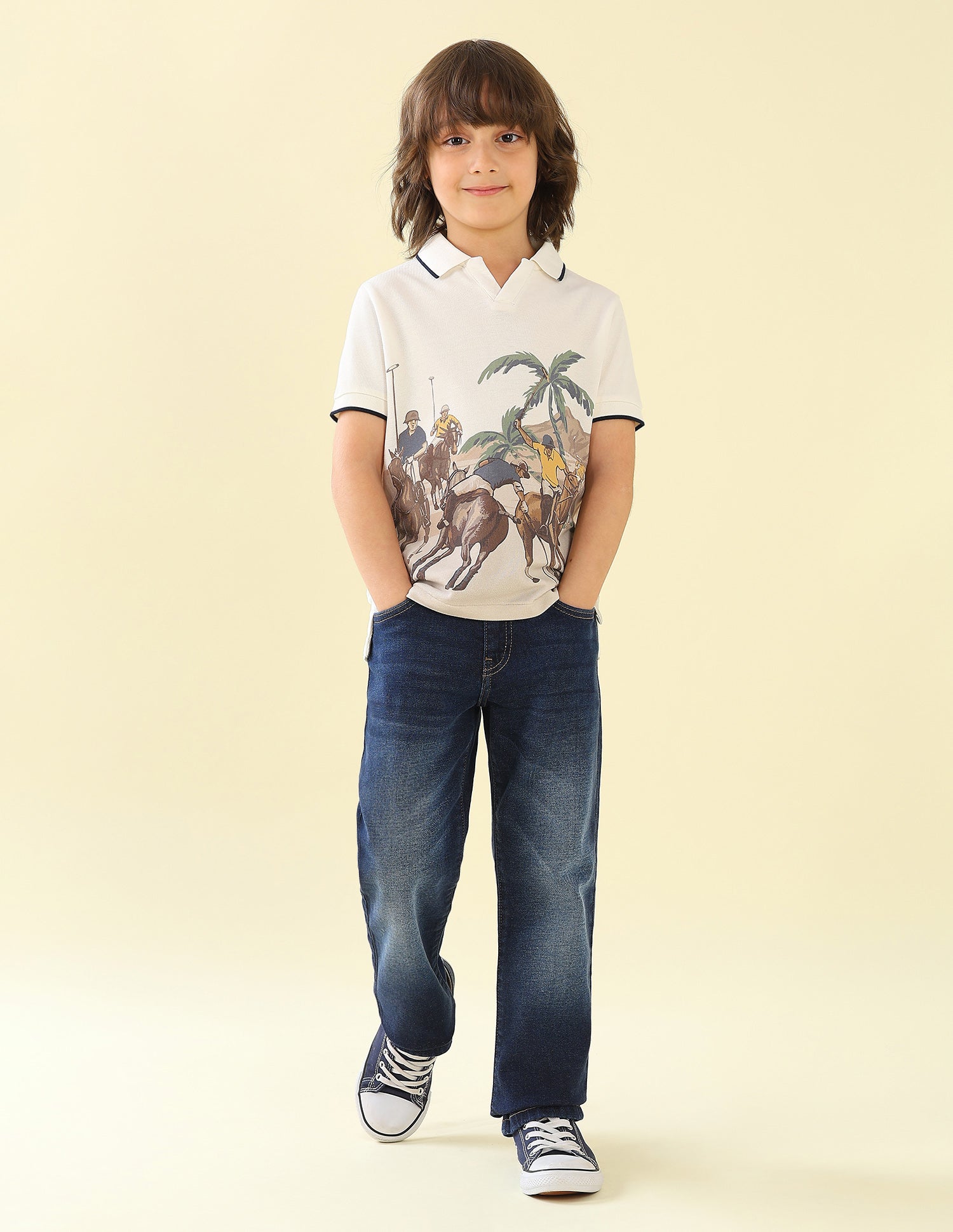 Graphic Brand Printed Regular Fit Polo Shirt Ivory - U.S. Polo Assn. India | Large