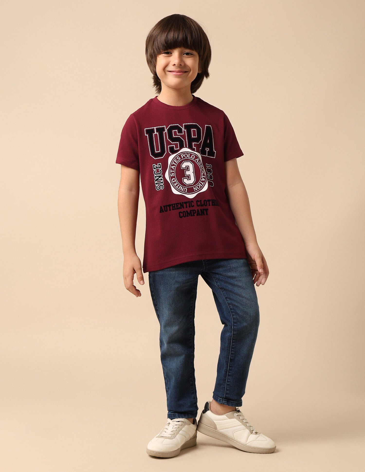 Boys Graphic Printed Pure Cotton T Shirt Maroon - U.S. POLO ASSN. | Large
