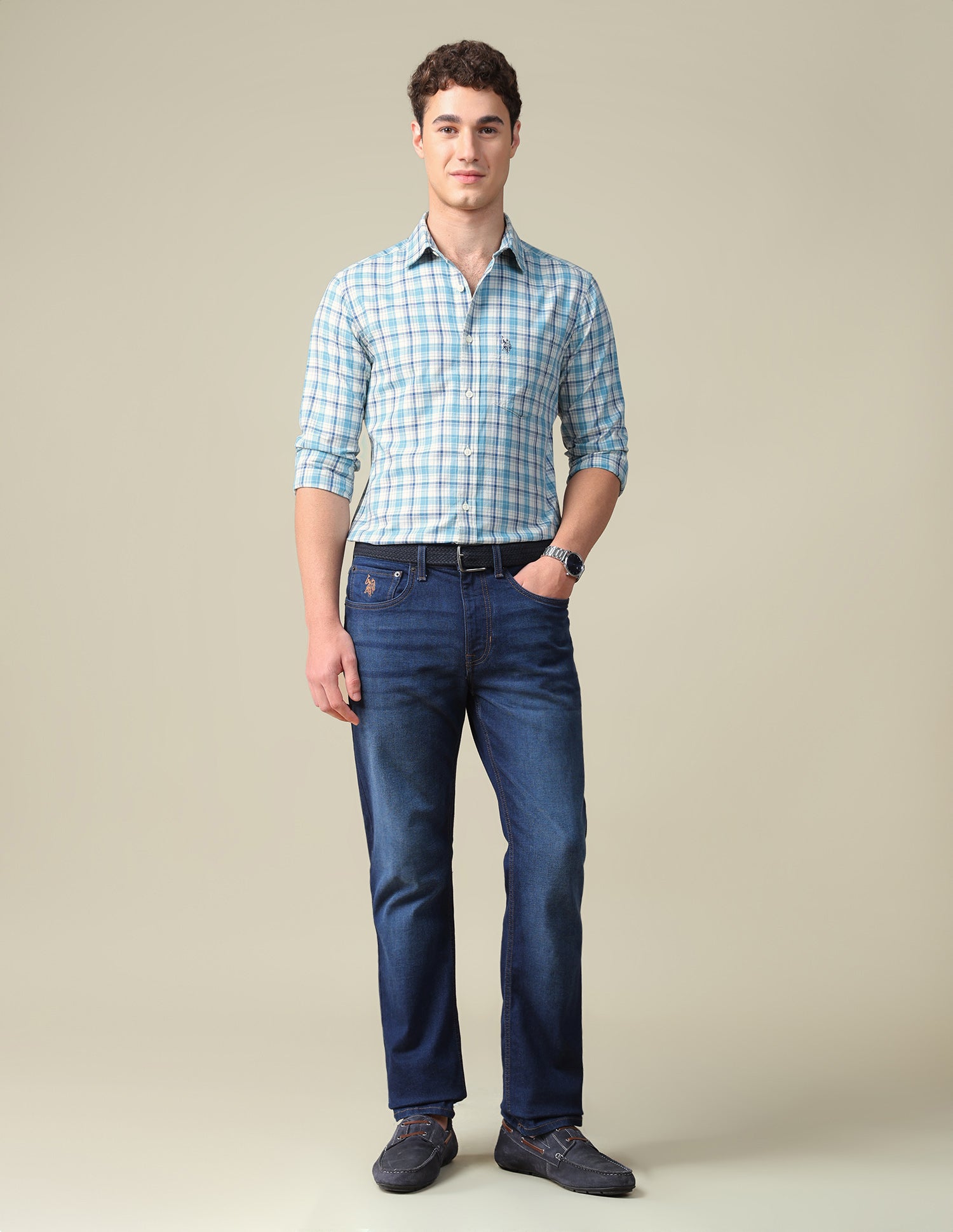 Twill Tailored Fit Shirt Aqua - U.S. Polo Assn. India | Large