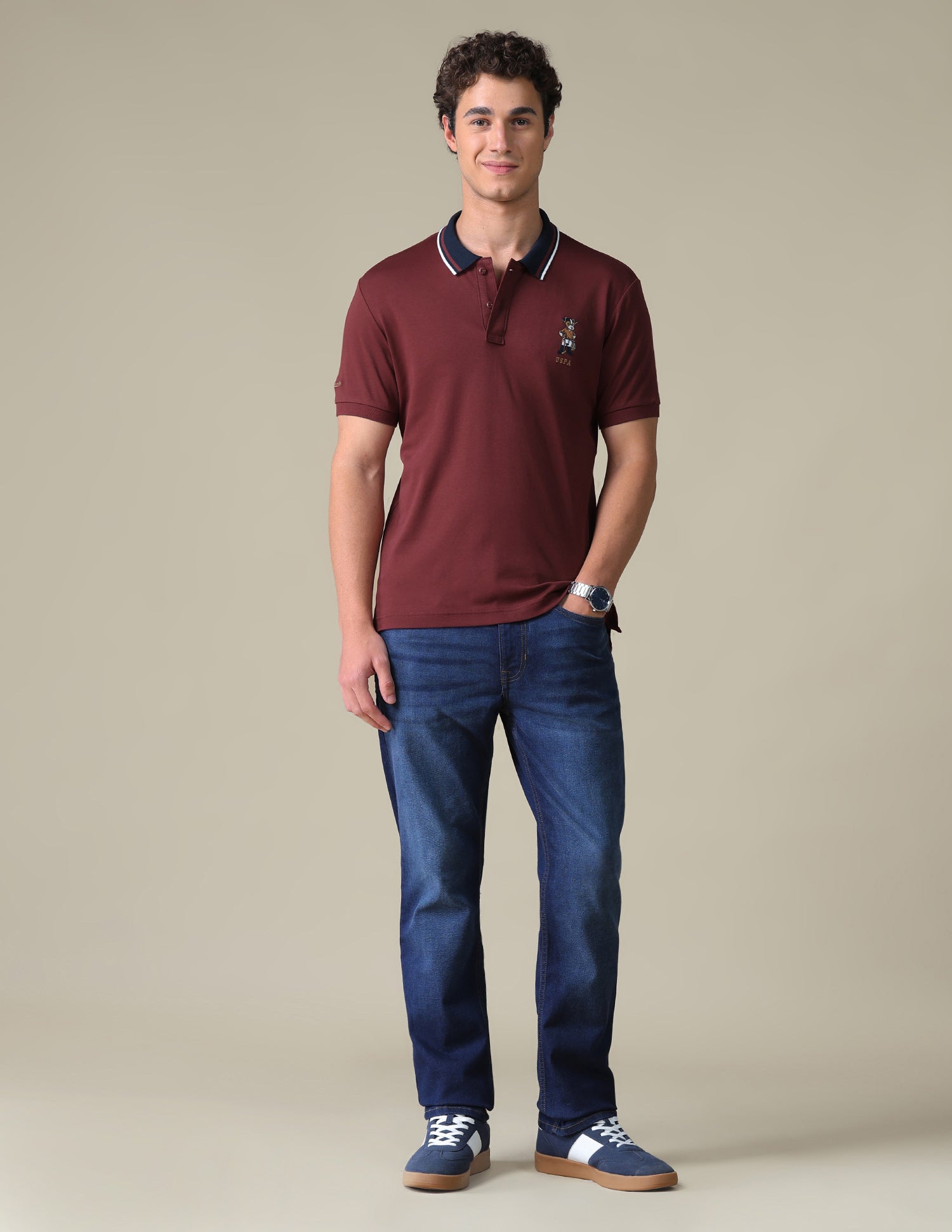Regular Fit Solid Polo Shirt Wine - U.S. Polo Assn. India | Large