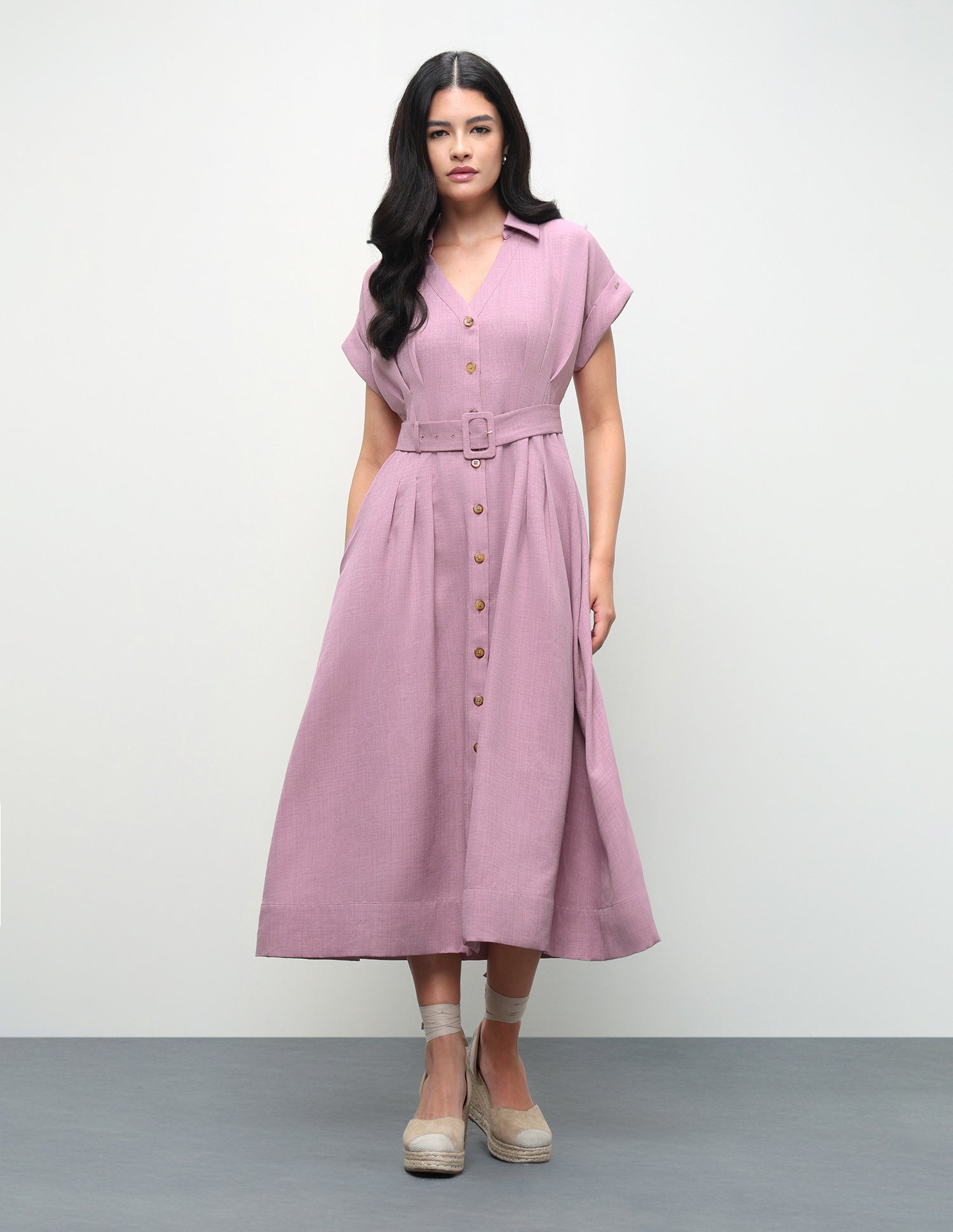 Solid Cinched Waist Pleated Dress Pink - U.S. Polo Assn. India | Large