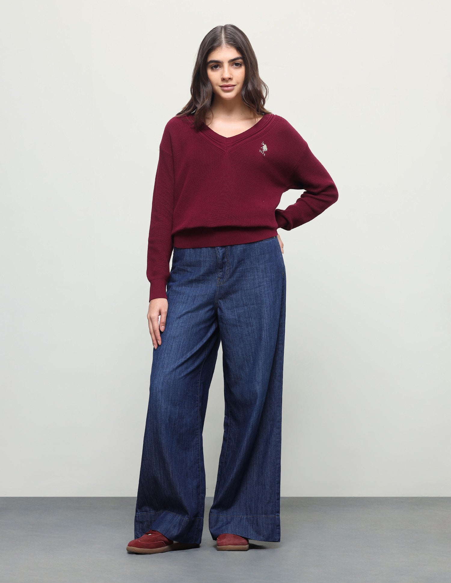 Solid Regular Fit Sweater Dark Red - U.S. Polo Assn. India | Large