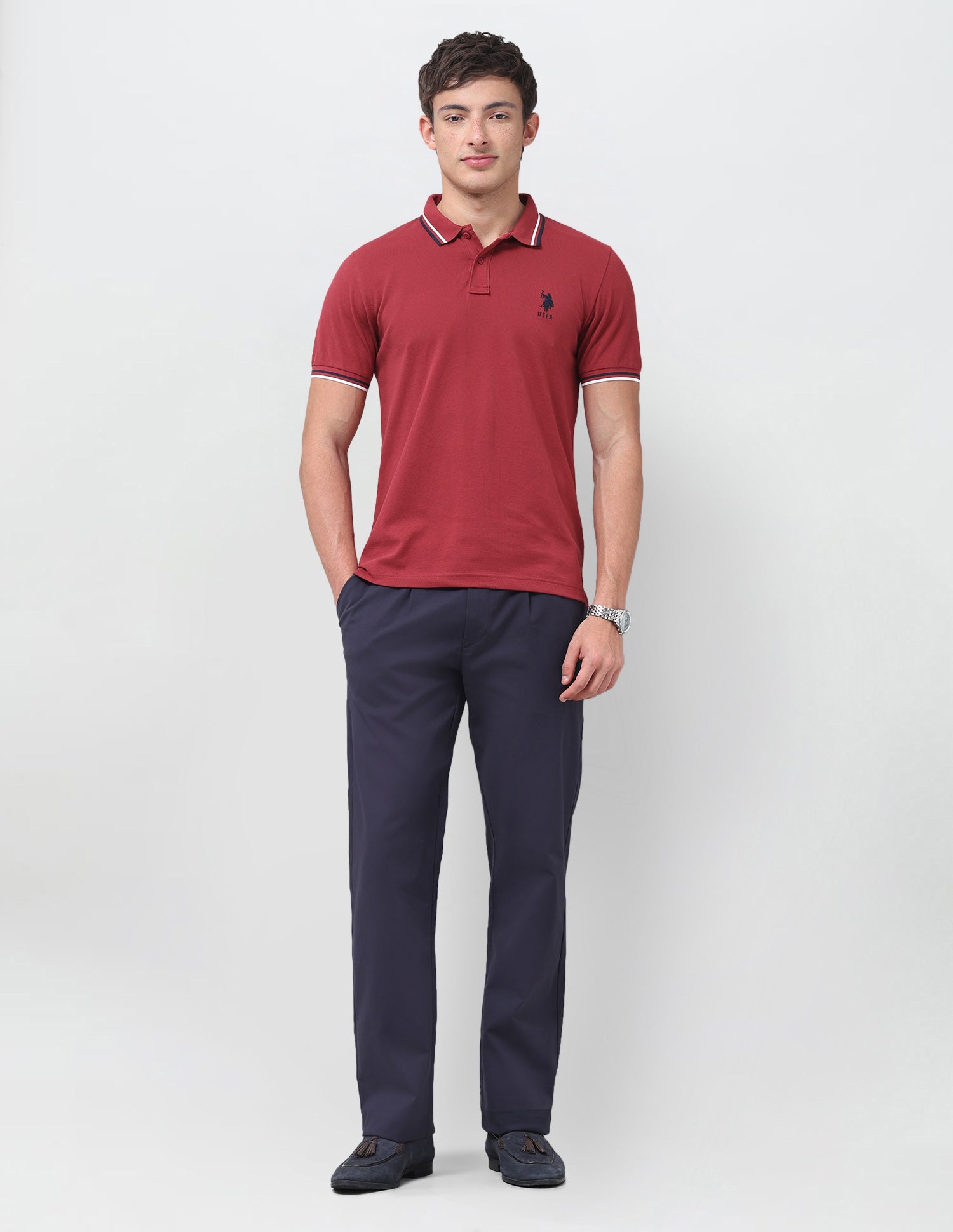 Solid Regular Fit Polo Shirt Red - U.S. Polo Assn. India | Large