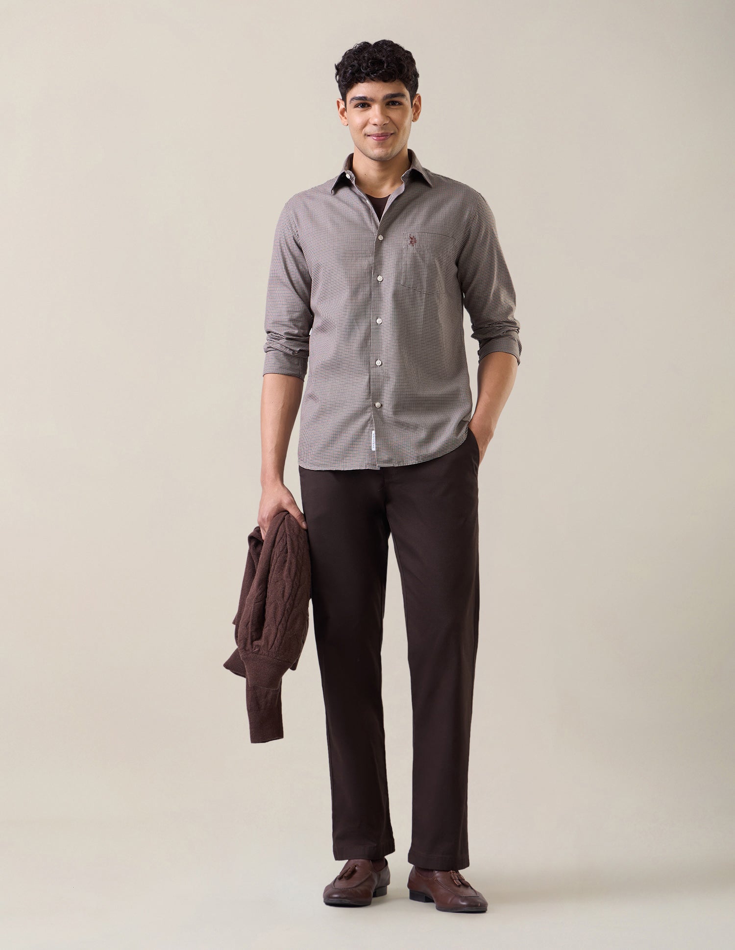 Micro Checked Twill Shirt Rust - U.S. Polo Assn. India | Large