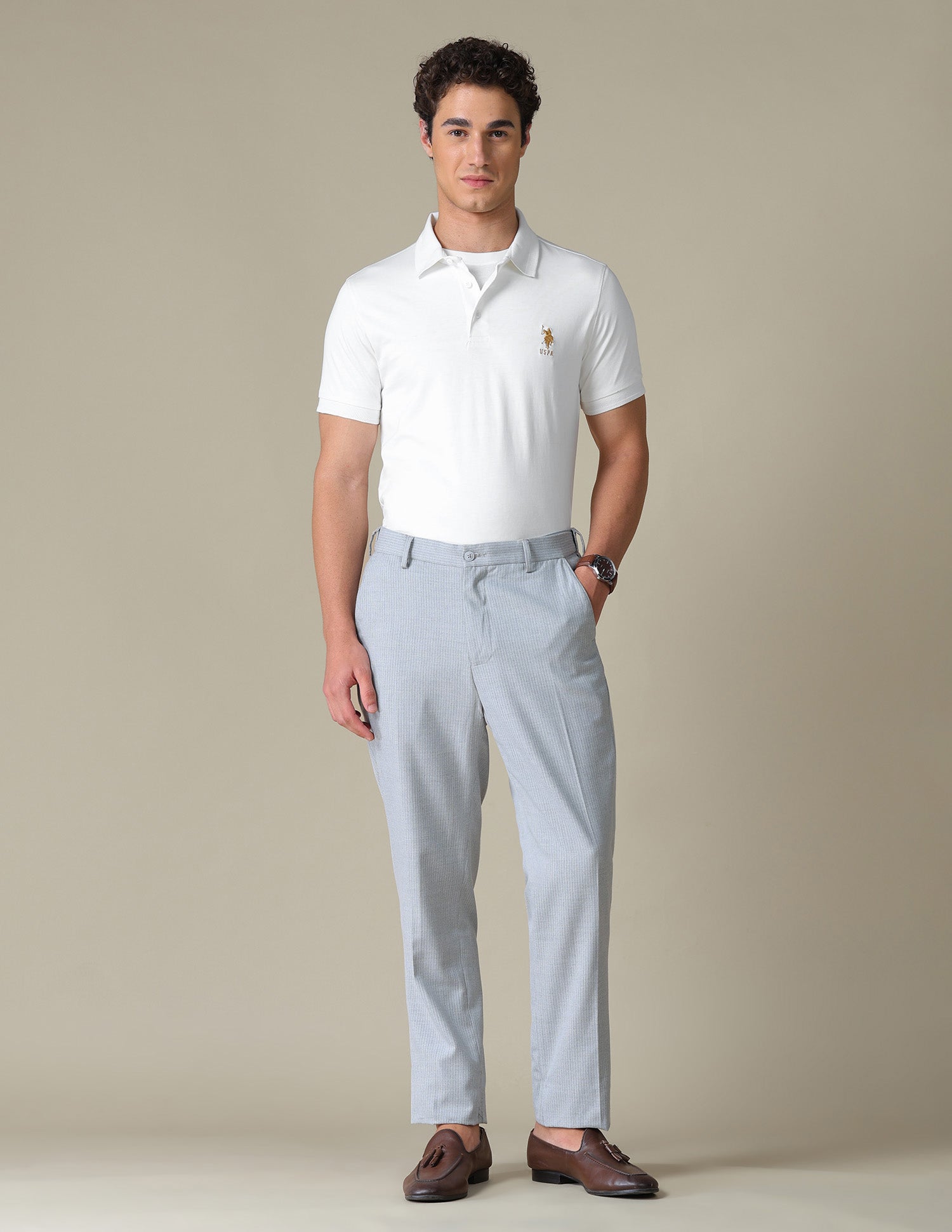 Solid Regular Fit Polo Shirt Ivory - U.S. Polo Assn. India | Large