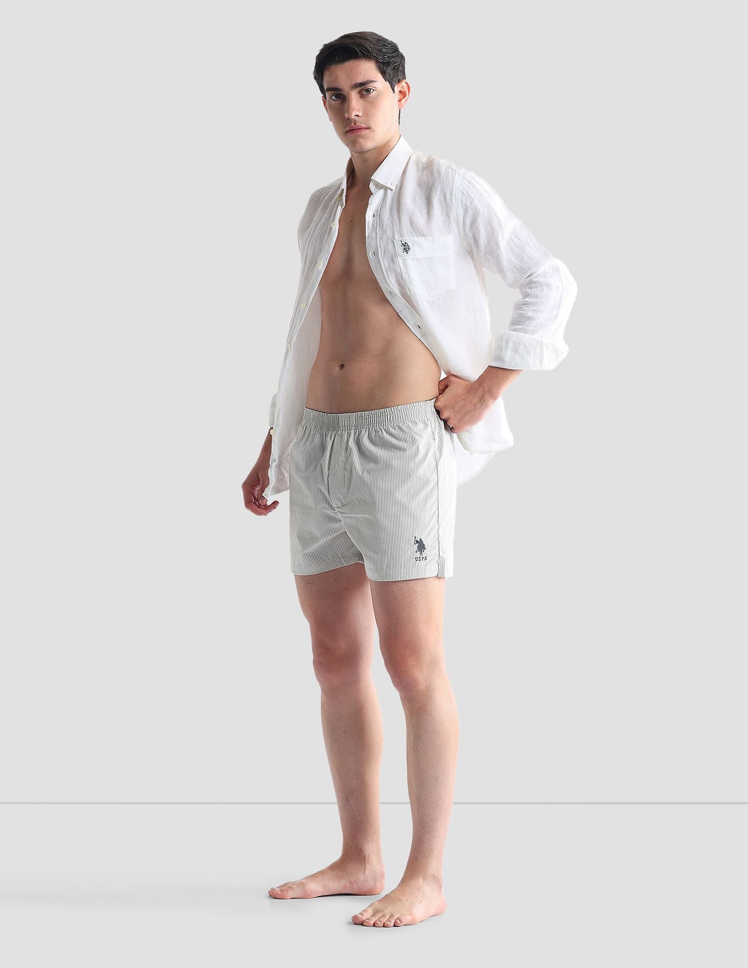 Pure Cotton EX004  Boxer Shorts - Pack of 1 Grey and White - U.S. POLO ASSN. | Large