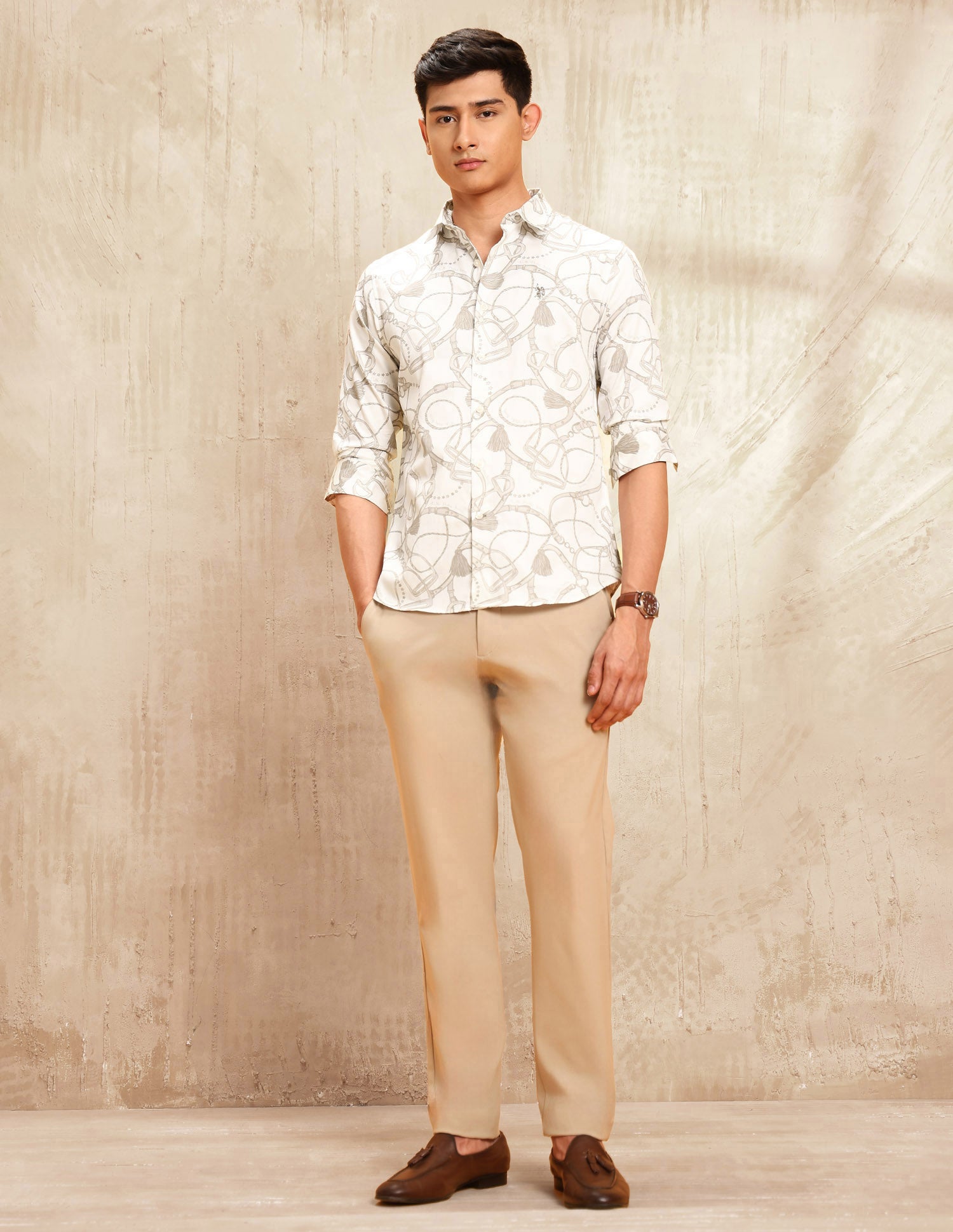 Satin All Over Printed Shirt Ivory - U.S. POLO ASSN. | Large